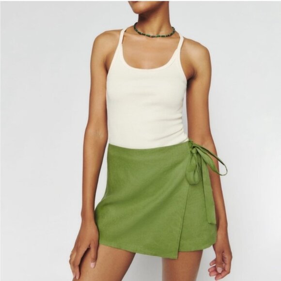 NEW Reformation Avocado Eva Linen Skort Size 8 - Picture 1 of 4